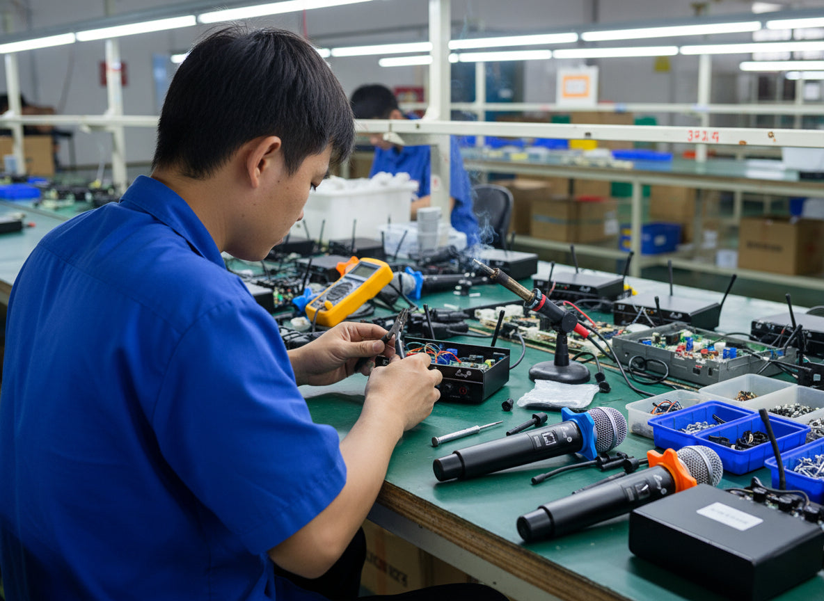 Karaoke system manufacturing process with quality control and assembly line